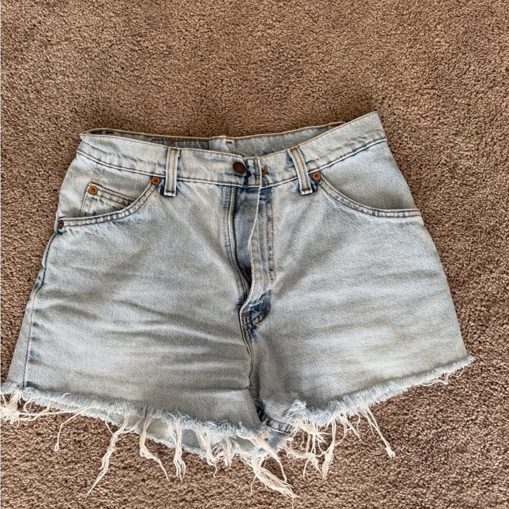 Levi's Light Blue Frayed Hem Denim Shorts